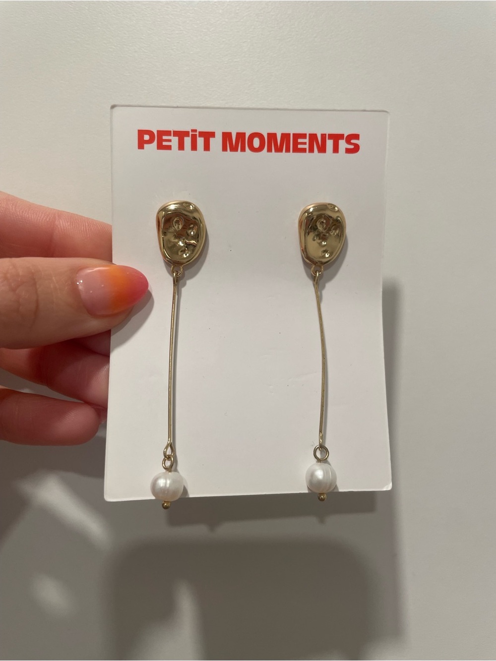 REVOLVE Gold Long Drop Earrings with White Pearls